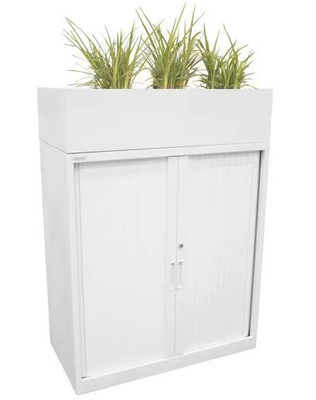 Tambour Unit Office Metal File Cabinet With Planter Box On Top Commercial Use