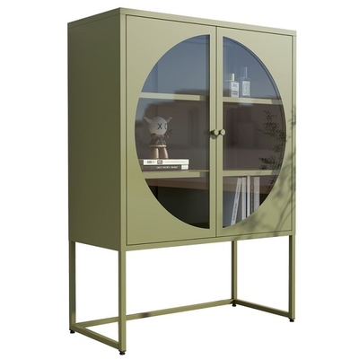 Modern Home Furniture 2 Glass Door Storage Cupboard Metal Cabinet