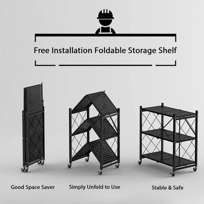 Multi-Layer Home Metal Mobile Stackable Storage Foldable Shelving Medium Duty Kitchen Collapsible Folding Shelf Shelves
