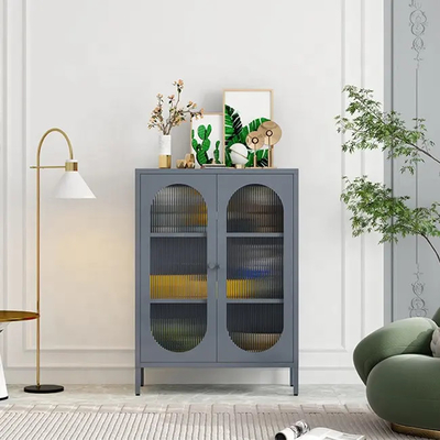 Glass Door Kitchen Aluminum Steel Sideboard Storage Cabinet With Leg