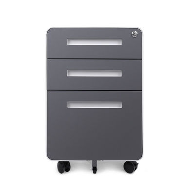 Round Edge 3 Drawer Metal Storage Grey Movable Cabinet