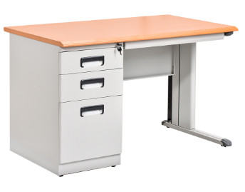 School office furniture steel metal wooden MDF 25mm tabletop computer sturdy desk with drawer cabinet