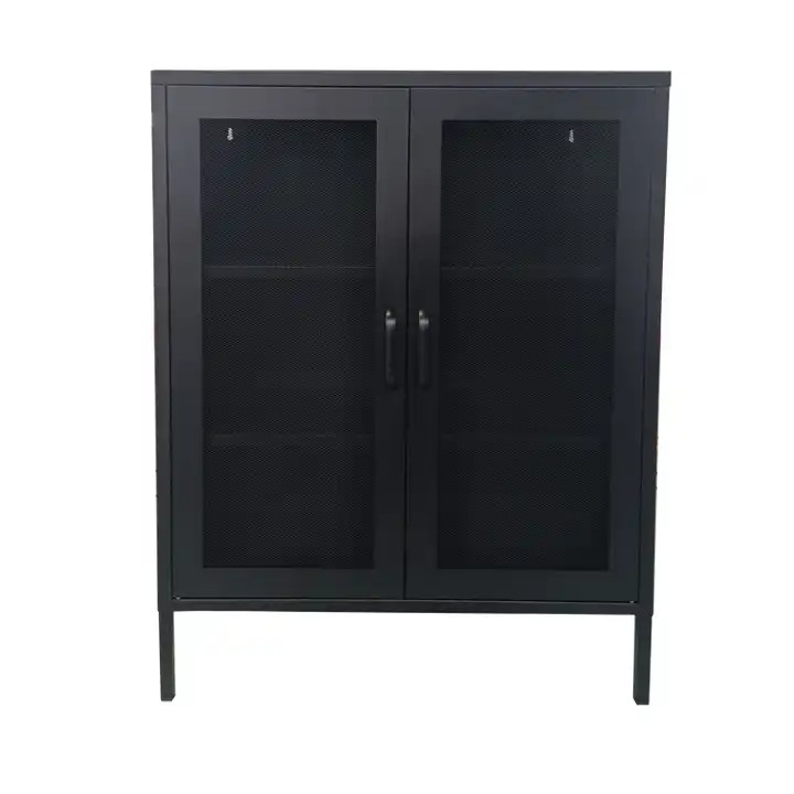 Home Furniture Living Room Cabinets 2 Mesh Door Storage Cabinet With Stand Feet