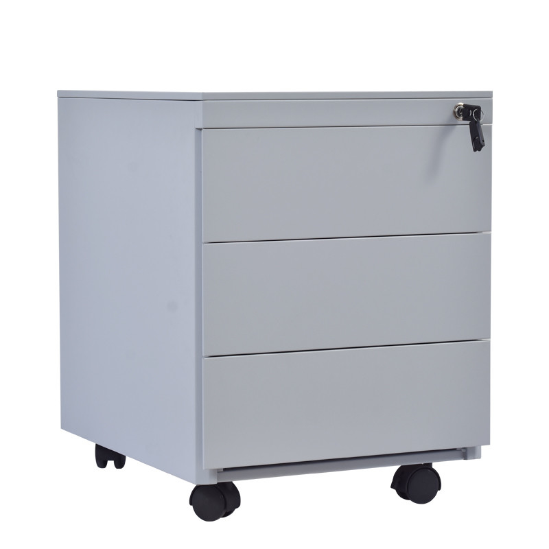 Gray Lockable Three Drawers Steel Mobile Pedestal Cabinet Assembly Structure
