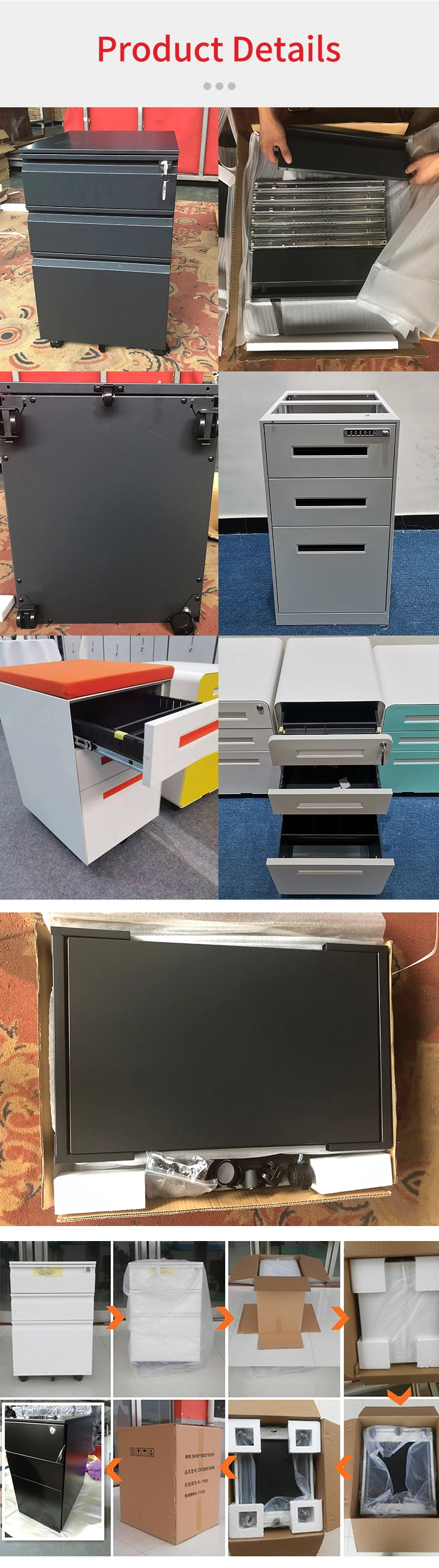 Office Equipment A4 File Moving Cabinet Steel 3 Drawer Storage Mobile Pedestal